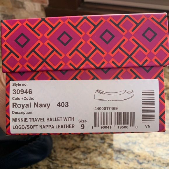 Tory Burch Royal Navy Minnie Travel Ballet with Logo Size 9 - Picture 2 of 3